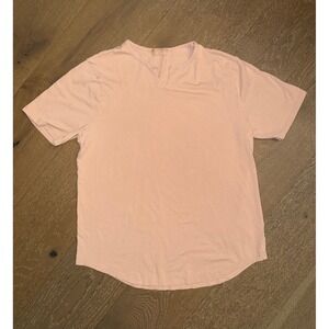 Nuuds Everyday V-Neck Short Sleeve Tee Peach Neutral Curved Hem Size Medium